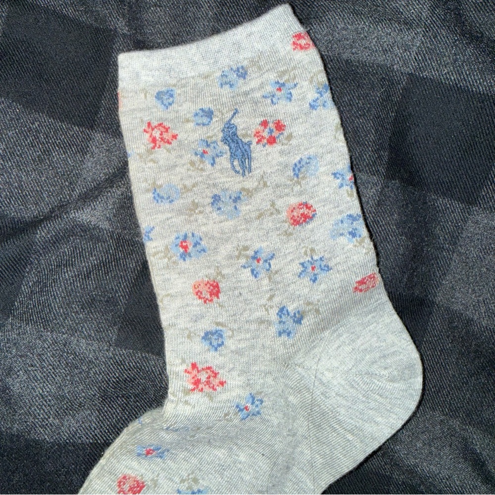 POLO Ralph Lauren Light Gray Floral Socks Vintage - Picture 4 of 9